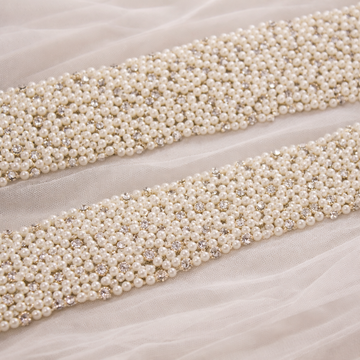 Off White Pearl Embellished Handwork Trim