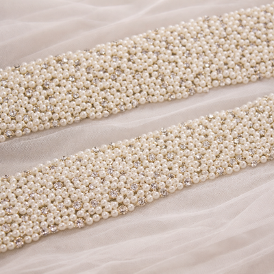 Off White Pearl Embellished Handwork Trim