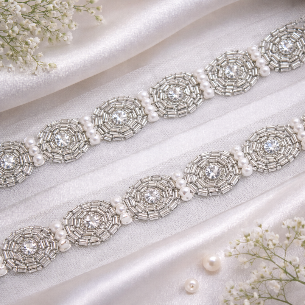 Luxury Circular Pearl & Crystal Beaded Trim