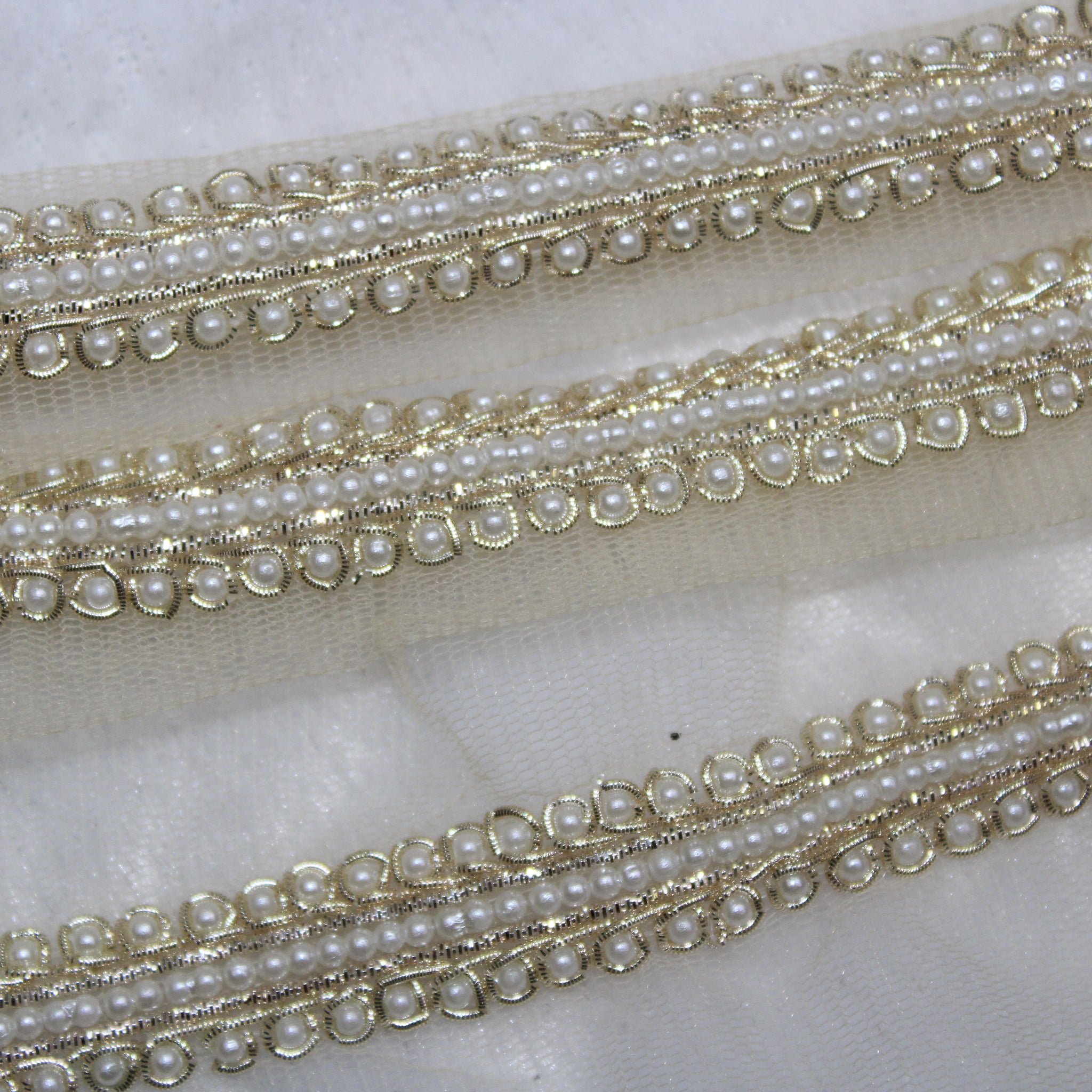 Light Gold Pearl Embellished Trim