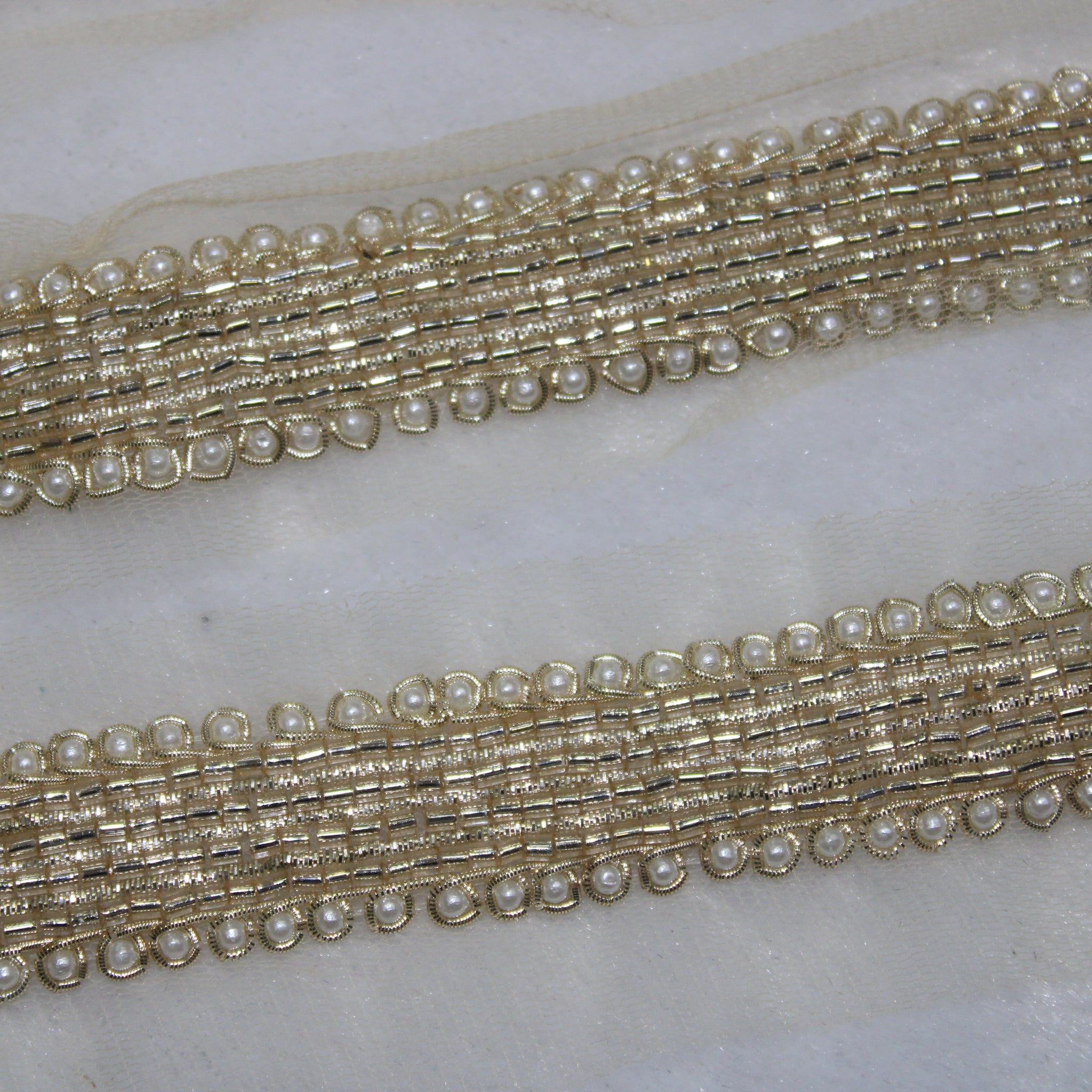 Light Gold Pearl Embellished Trim