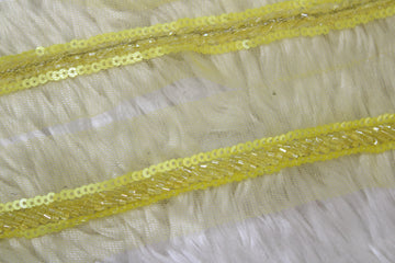 Yellow Cutdana and Sequin Embellished Handwork Trim