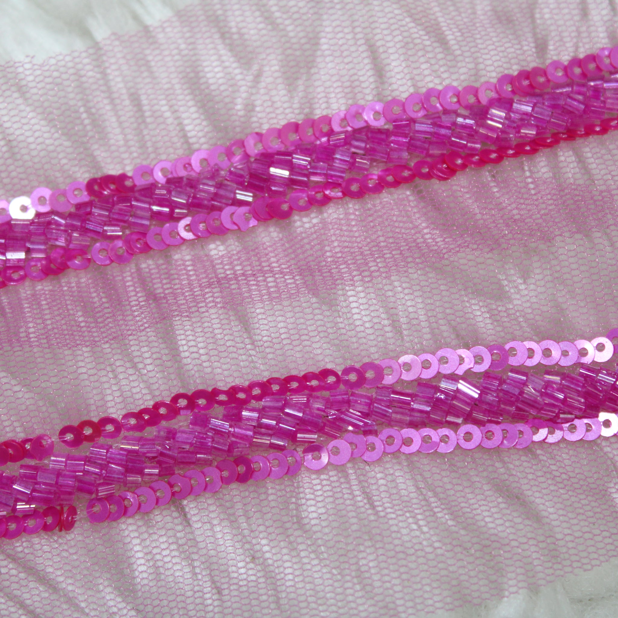 Pink Cutdana and Sequin Embellished Handwork Trim