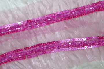 Pink Cutdana and Sequin Embellished Handwork Trim