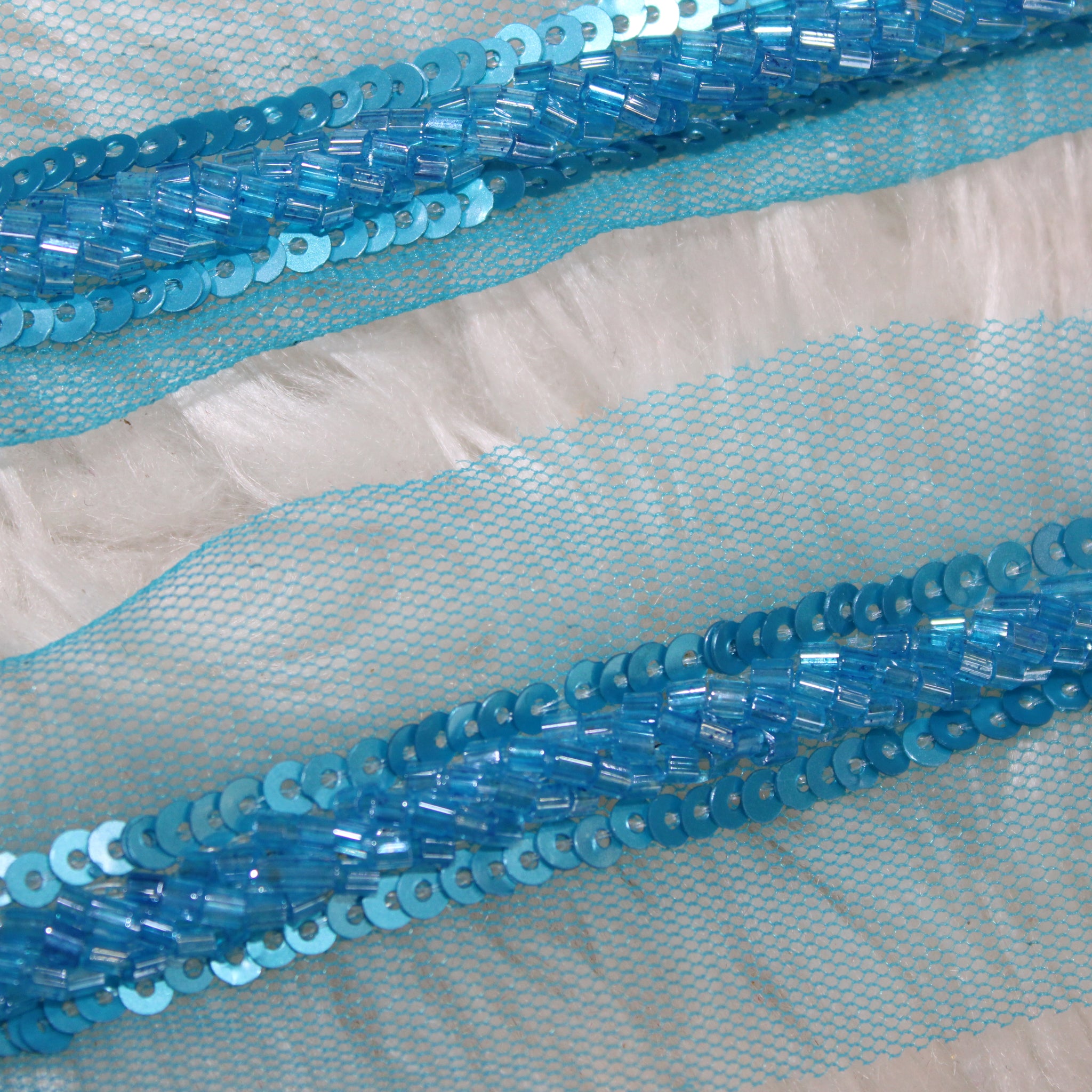 Blue Cutdana and Sequin Embellished Handwork Trim