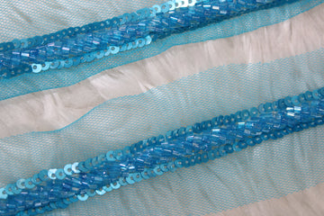 Blue Cutdana and Sequin Embellished Handwork Trim