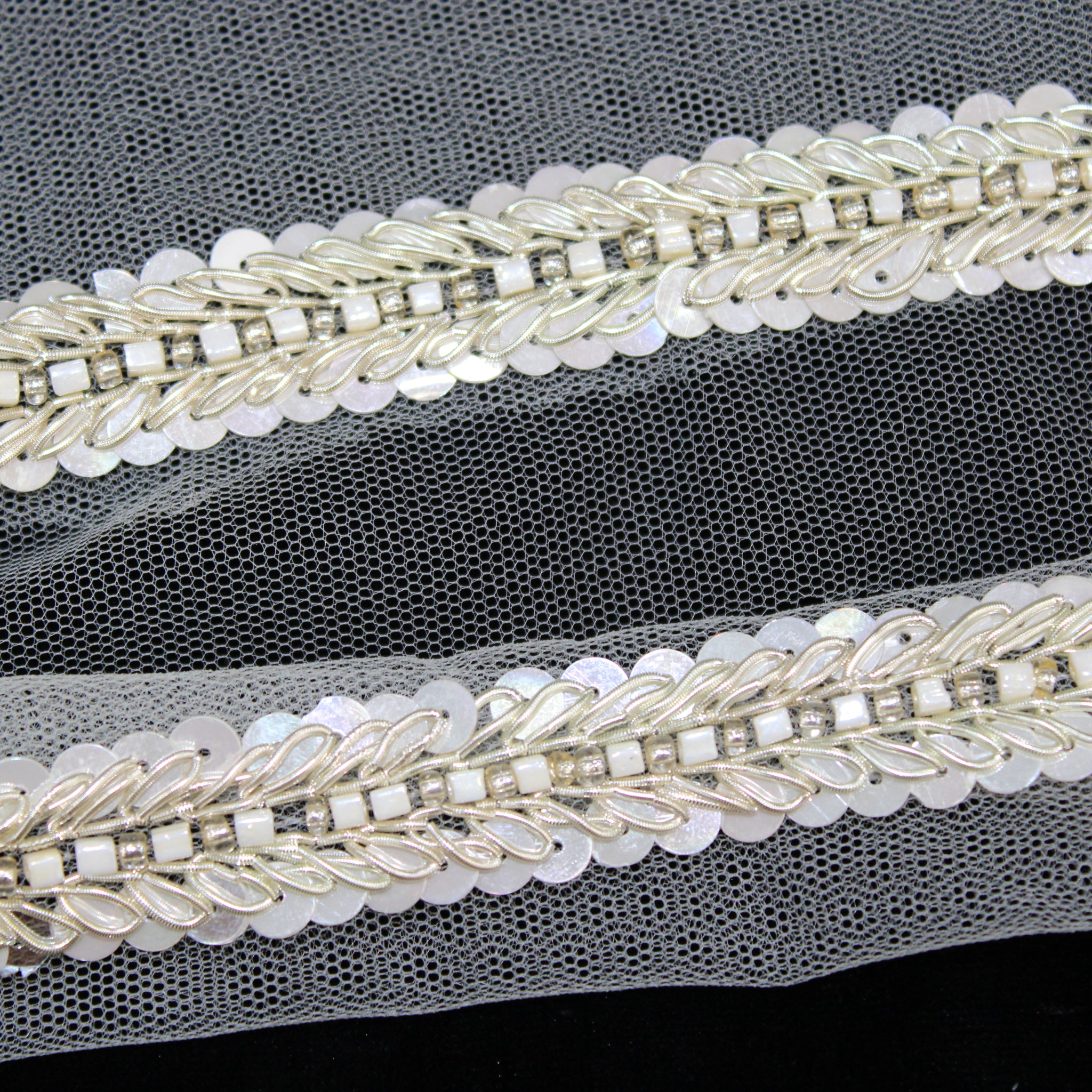 White Fancy Embellished Handwork Border