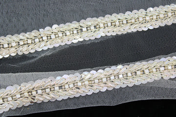 White Fancy Embellished Handwork Border