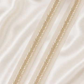 Handcrafted Chevron Bugle Bead Embroidered Net Lace