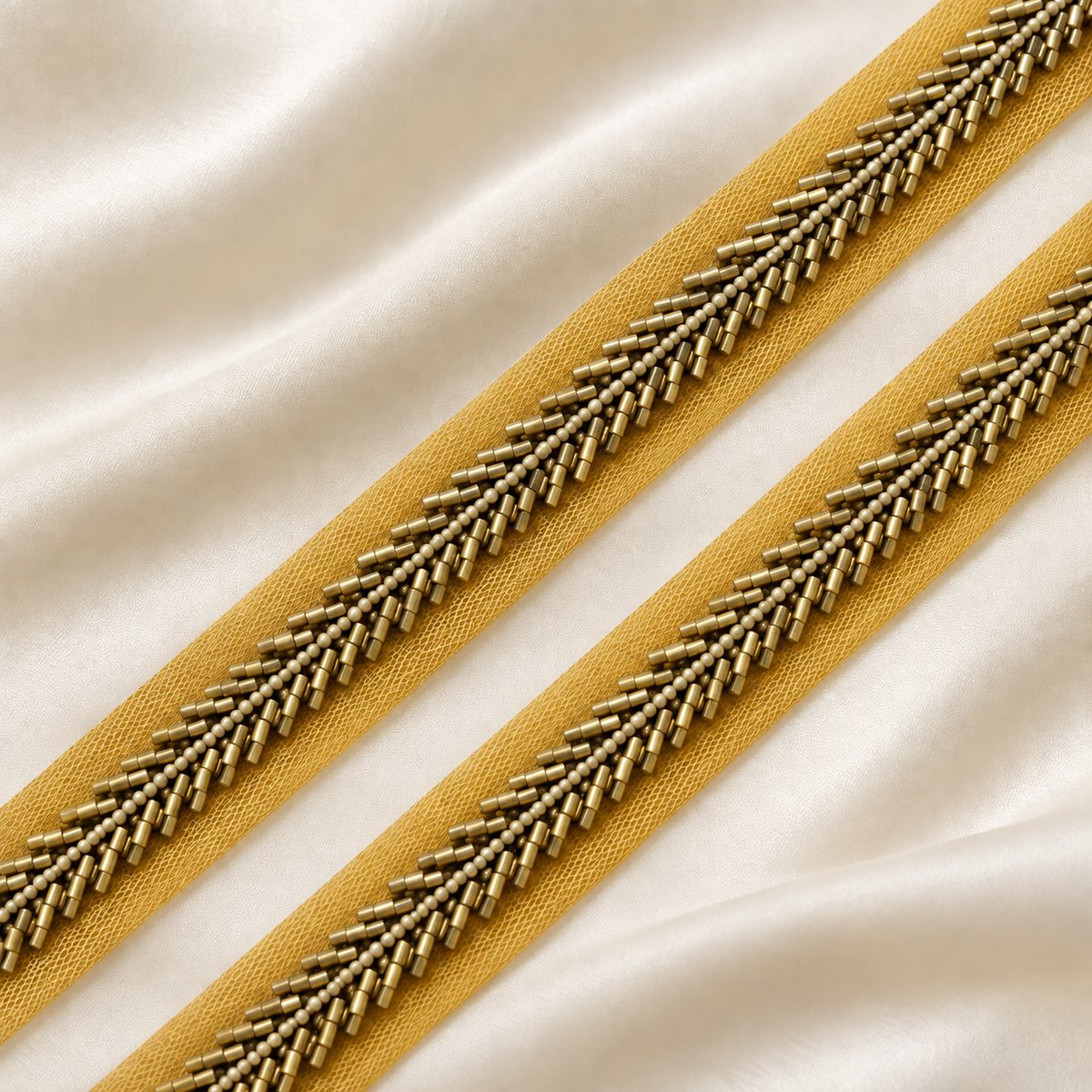 Handcrafted Chevron Bugle Bead Embroidered Net Lace