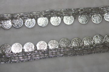 Silver Fancy Coin Embellished Handwork Trim