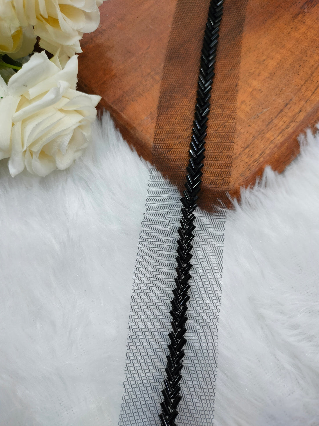 Black Fancy Embellished Handwork Trim