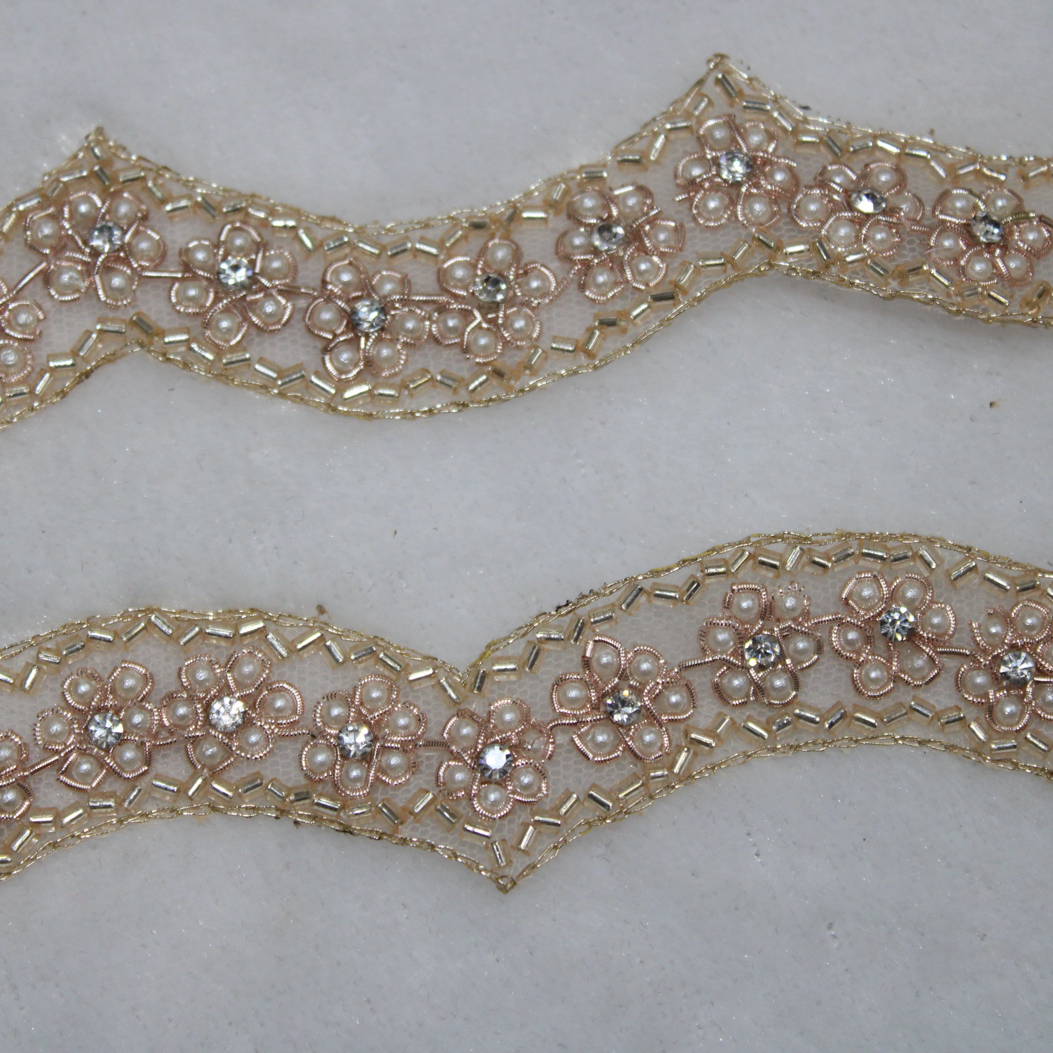 Rose Gold Fancy Embellished Handwork Trim