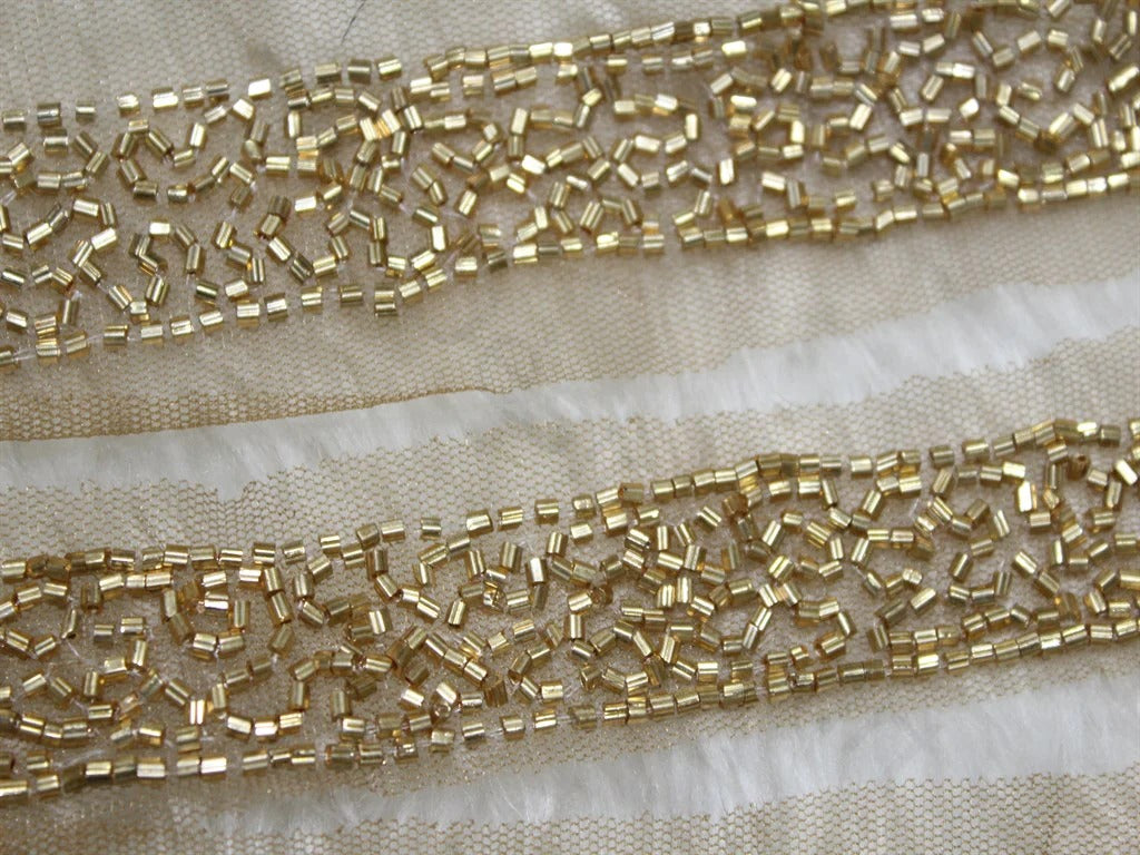 Golden Cutdana Embellished Handwork Trim