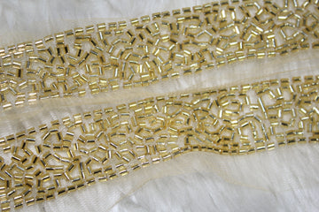 Light Gold Cutdana Embellished Handwork Trim