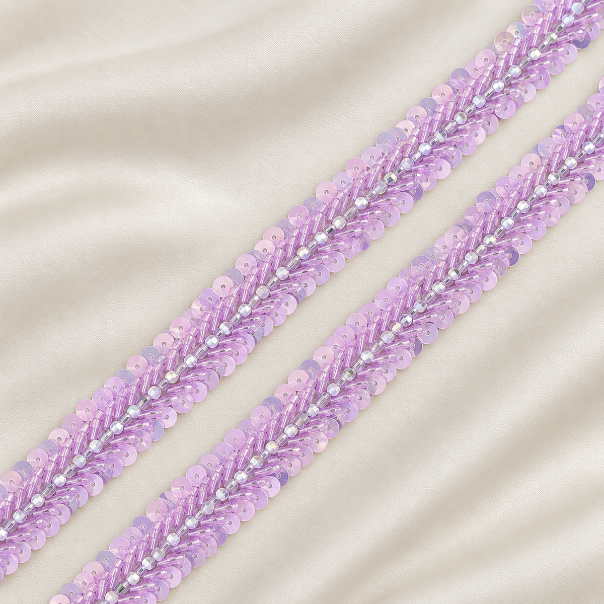 Chevron Bugle Bead and Sequin Embroidered Lace