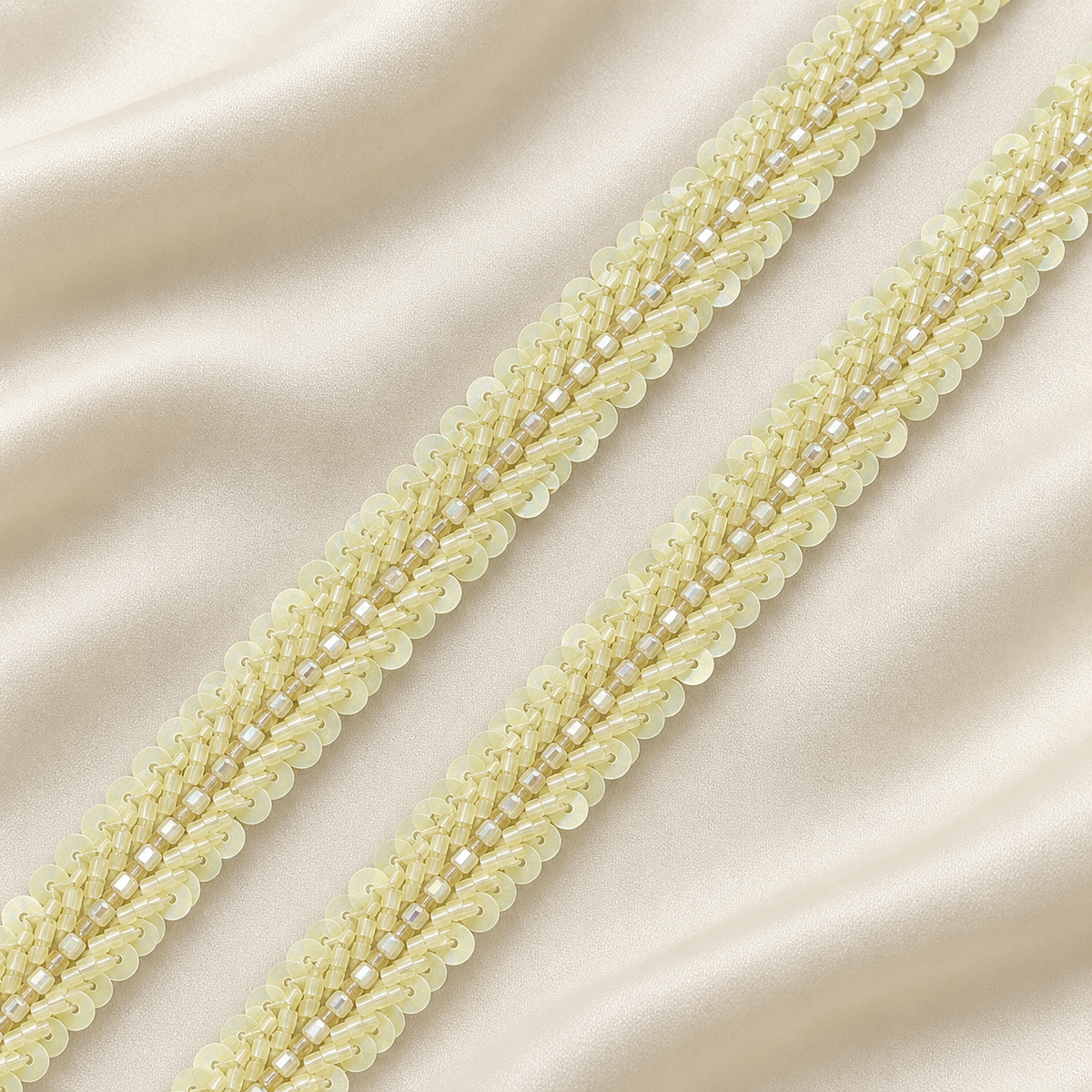 Chevron Bugle Bead and Sequin Embroidered Lace
