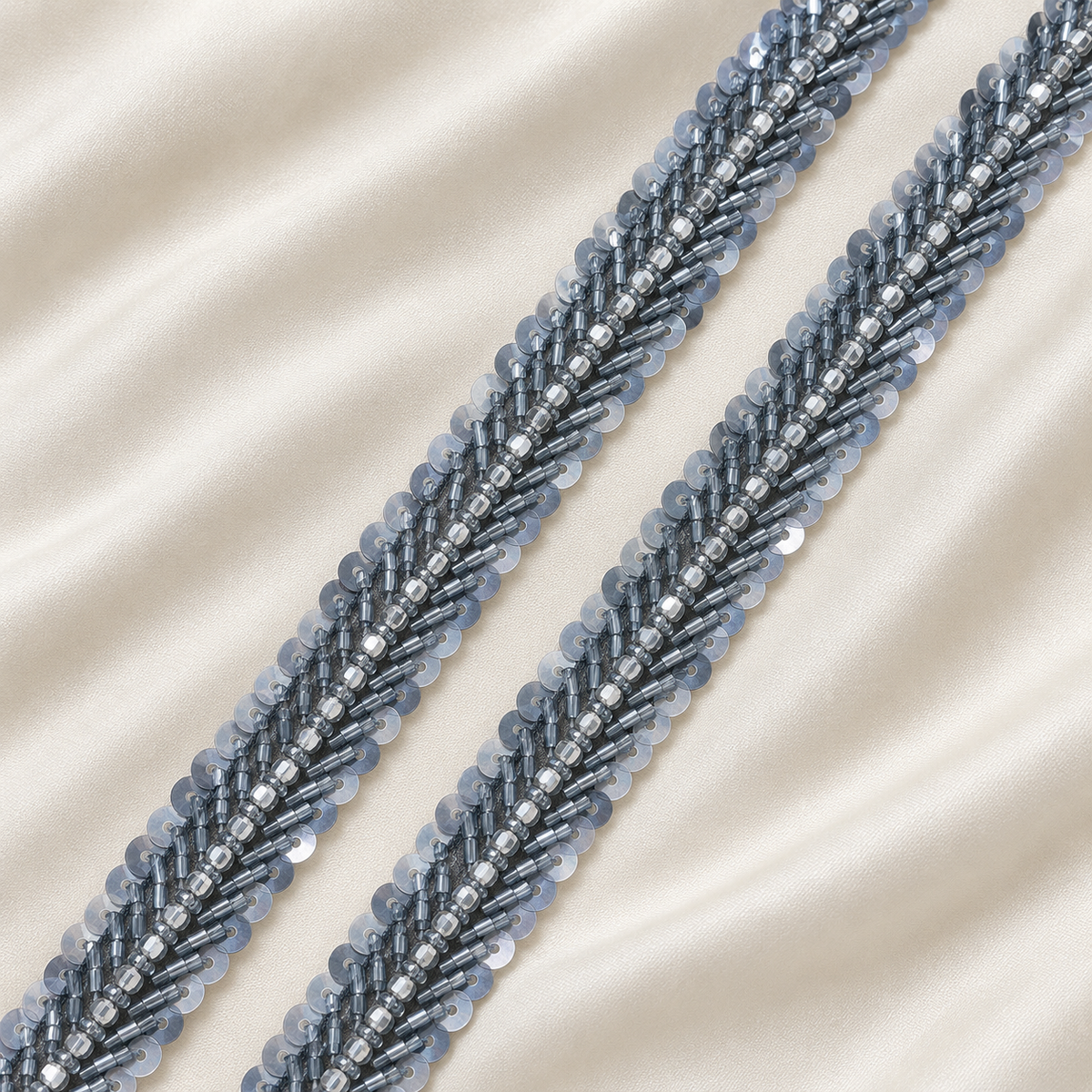 Chevron Bugle Bead and Sequin Embroidered Lace