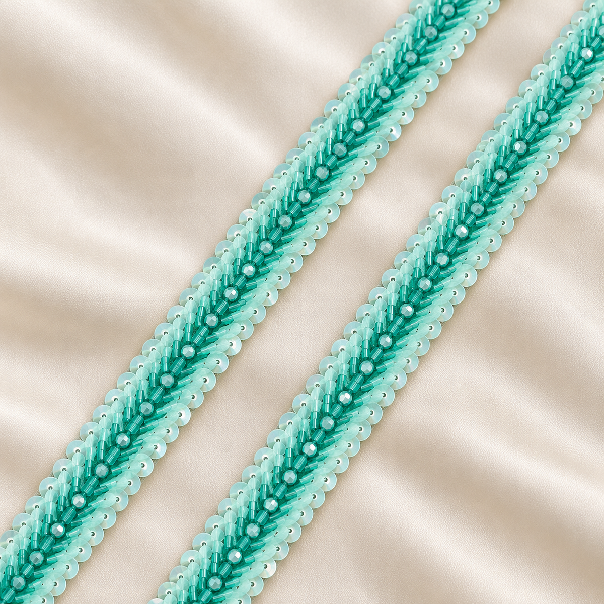 Chevron Bugle Bead and Sequin Embroidered Lace