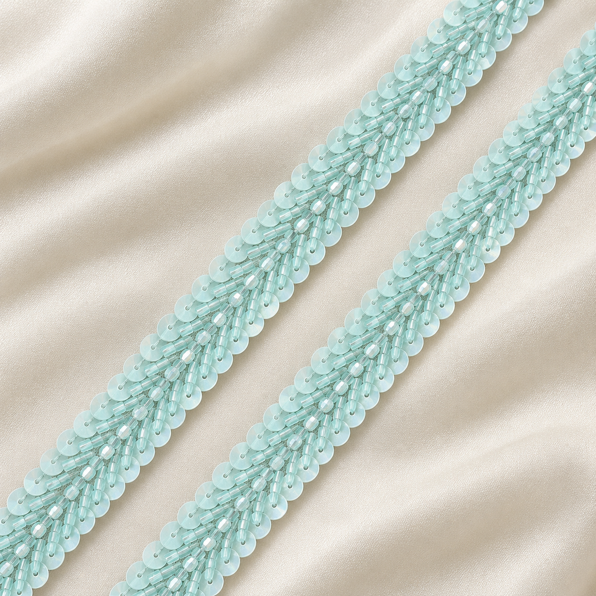 Chevron Bugle Bead and Sequin Embroidered Lace