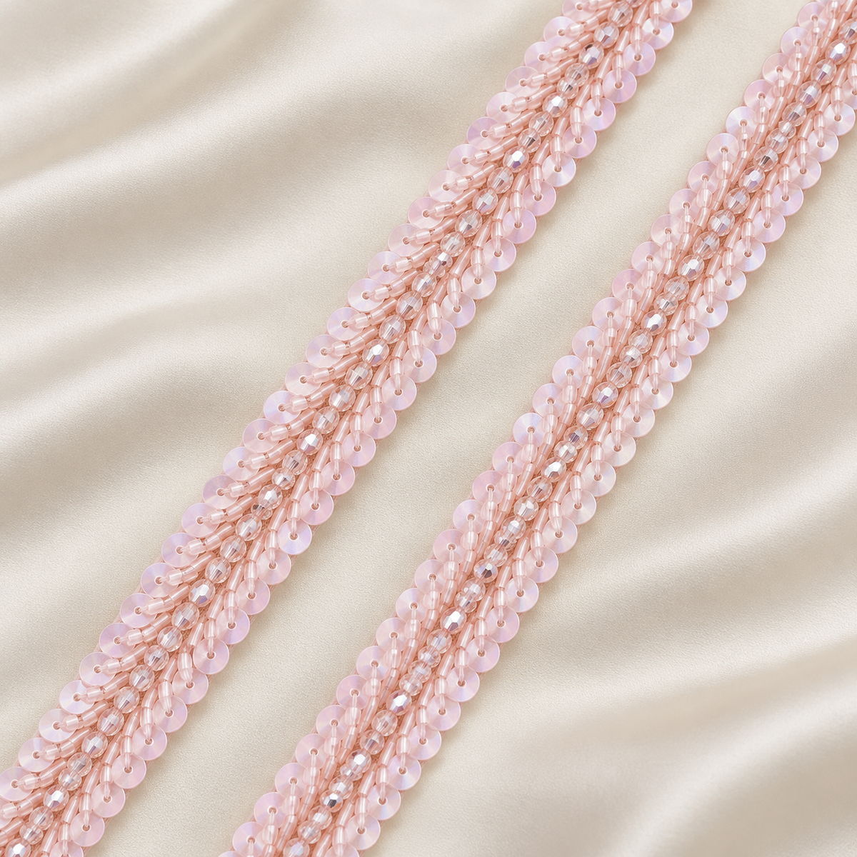 Chevron Bugle Bead and Sequin Embroidered Lace