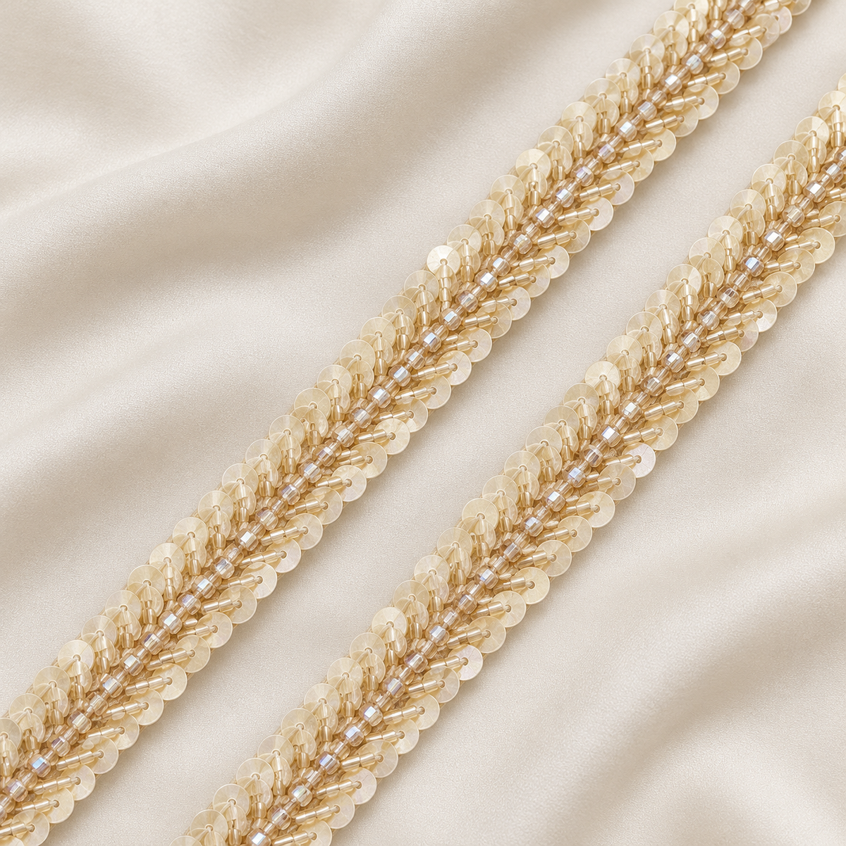 Chevron Bugle Bead and Sequin Embroidered Lace