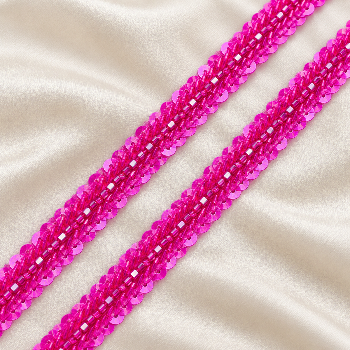 Chevron Bugle Bead and Sequin Embroidered Lace