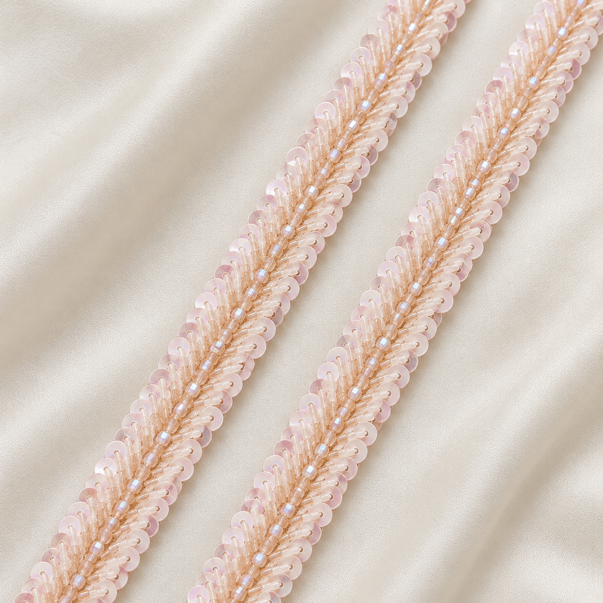 Chevron Bugle Bead and Sequin Embroidered Lace