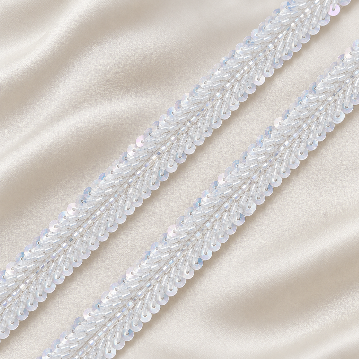 Chevron Bugle Bead and Sequin Embroidered Lace