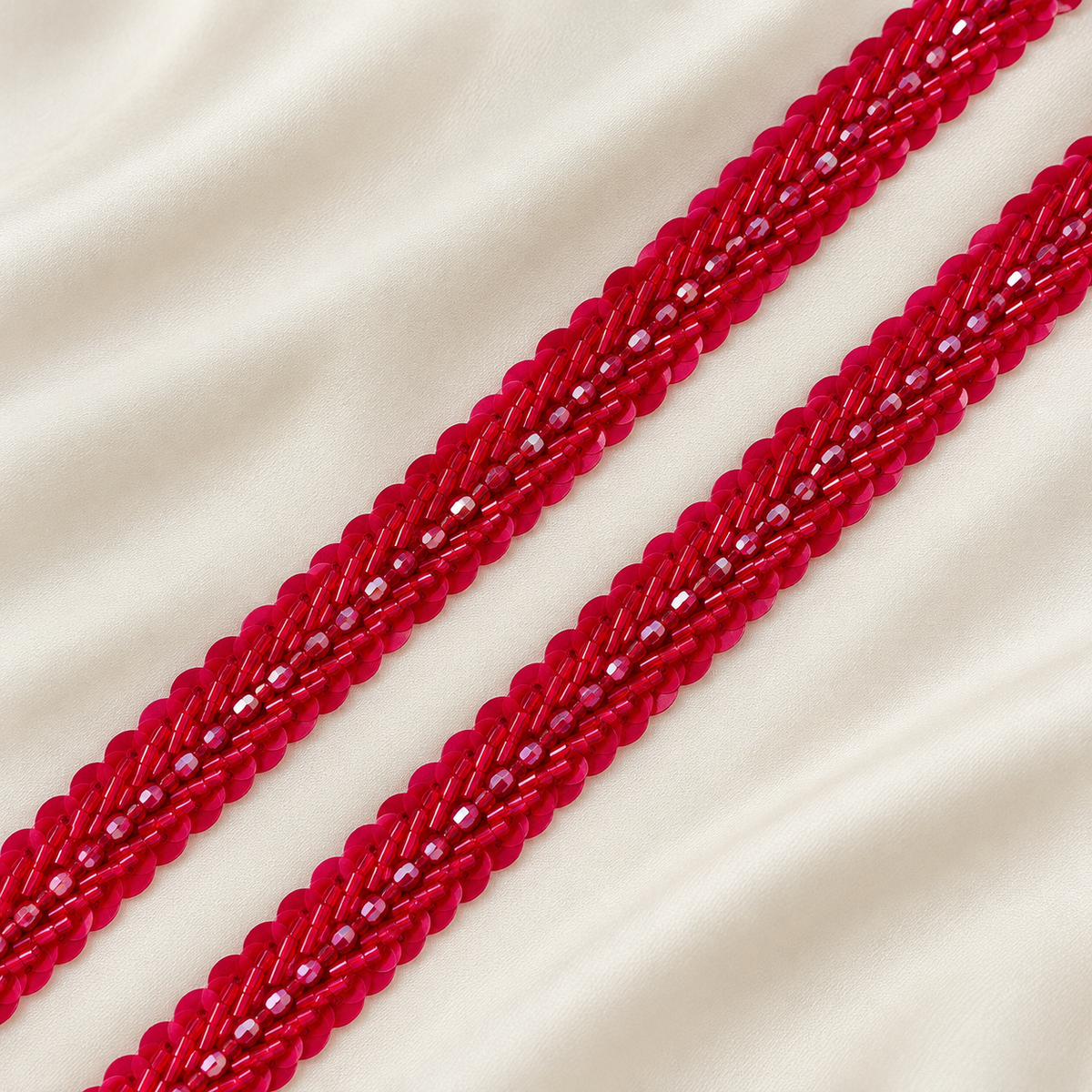 Chevron Bugle Bead and Sequin Embroidered Lace