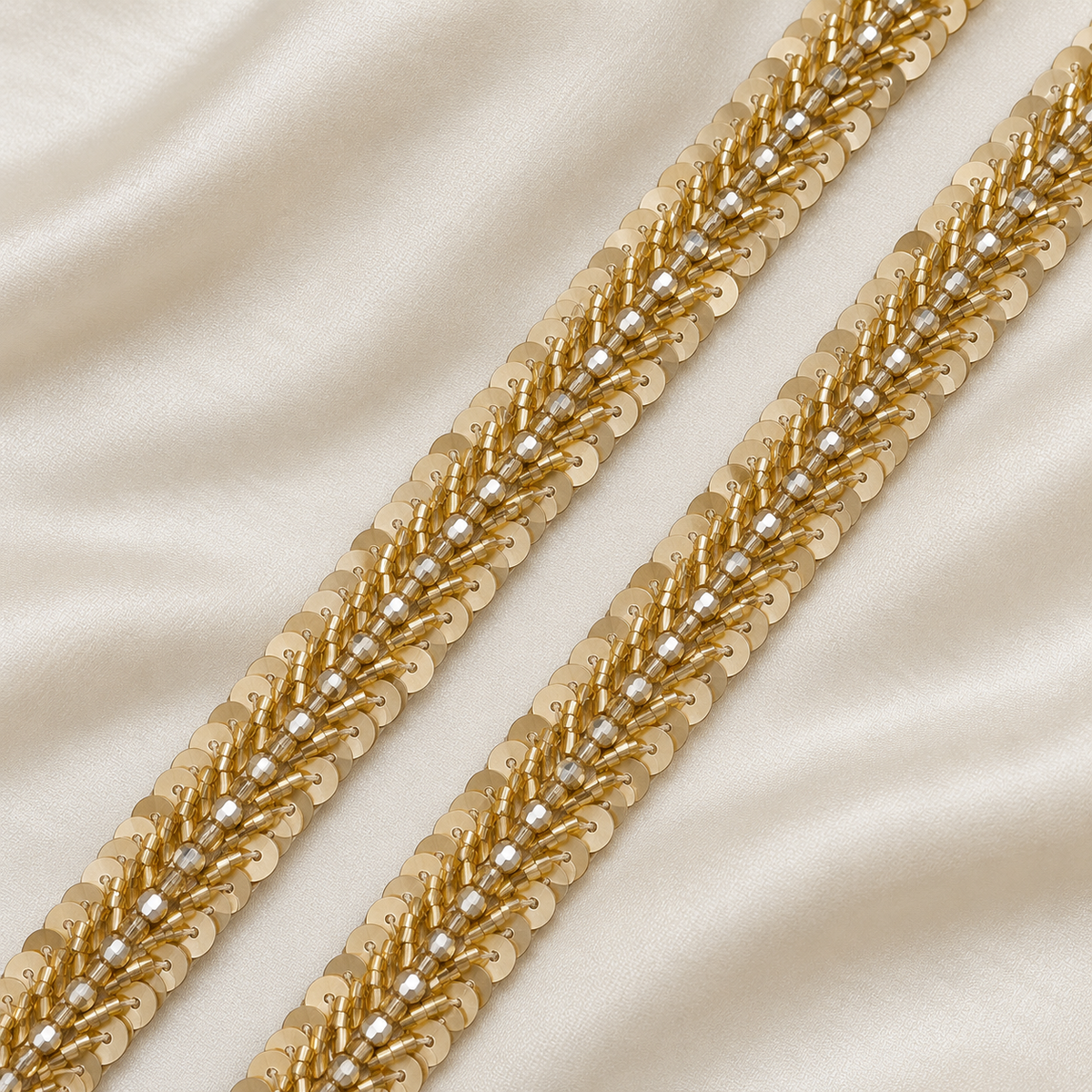 Chevron Bugle Bead and Sequin Embroidered Lace