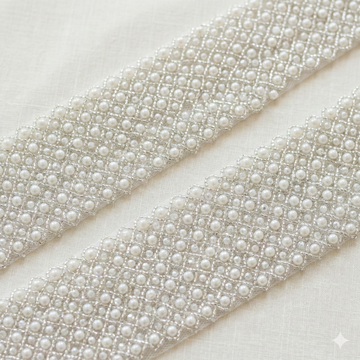 White Pearl And Beads Work Handwork Trim