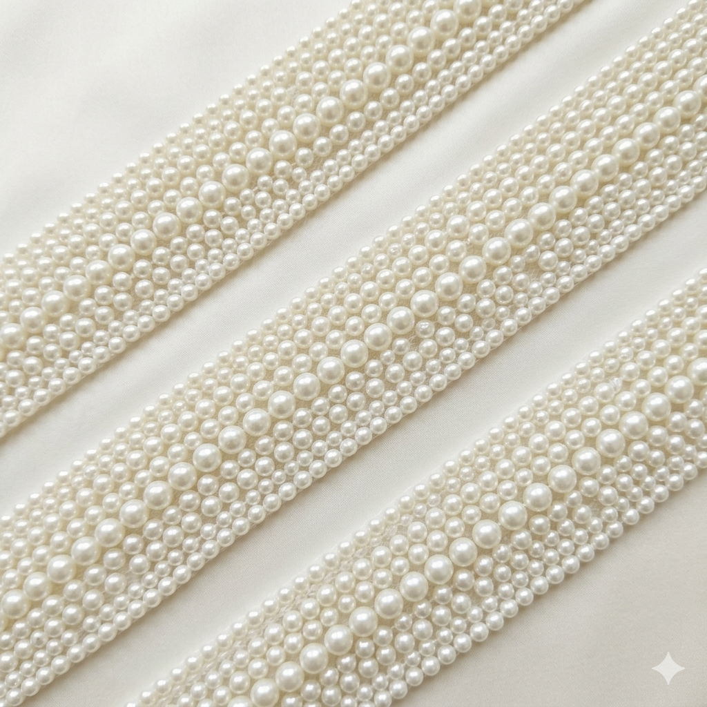 Handcrafted Pearl Embellished Lace Trim