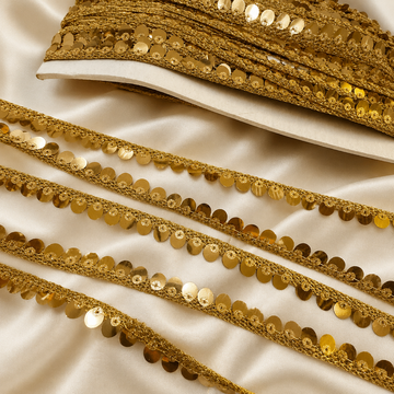 Metallic Sequin Embellished Narrow Lace Trim for Festive & Designer Wear