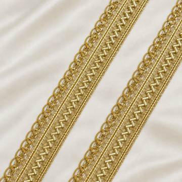 Chevron Bugle Bead Metallic Cord Scalloped Lace Trim