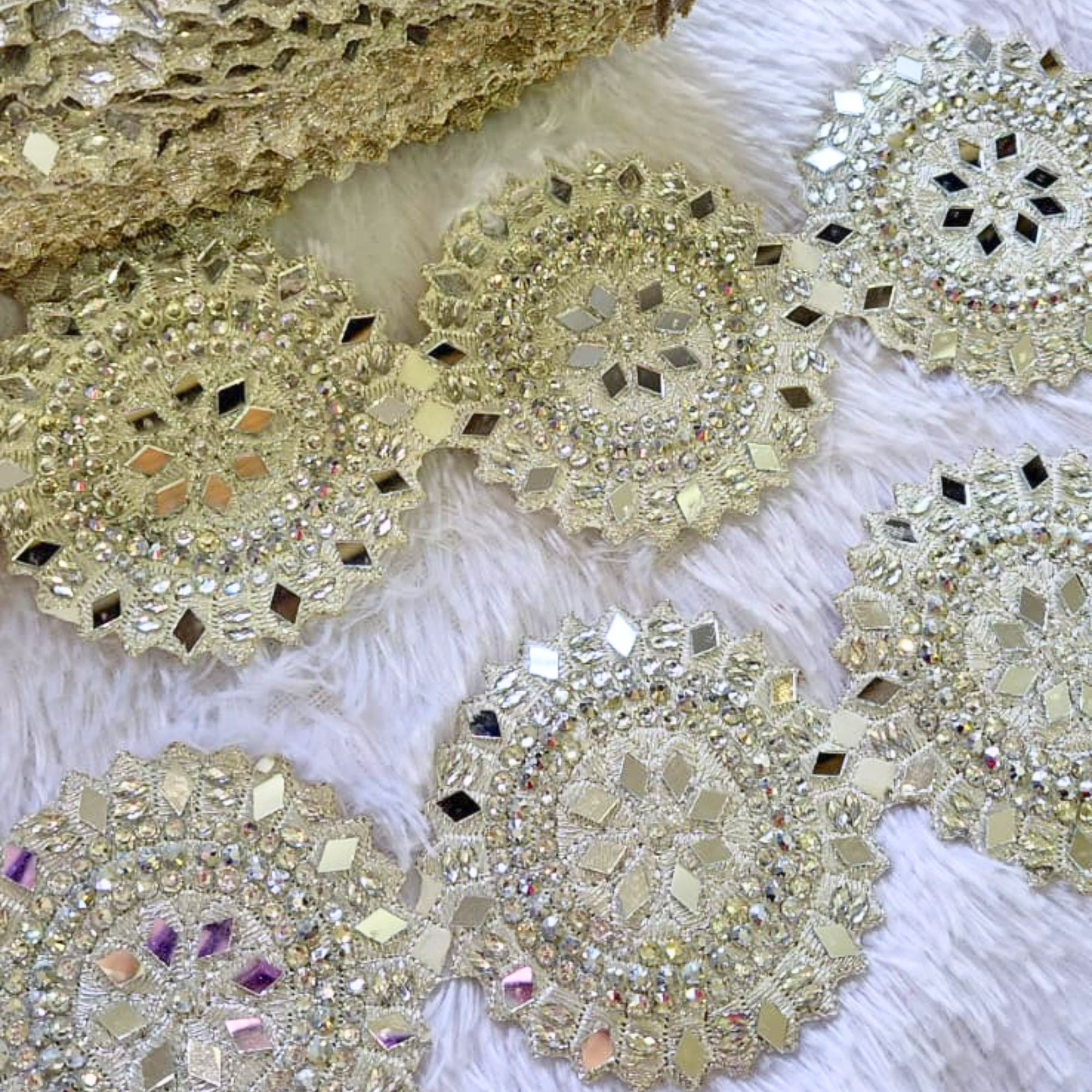 Multicolor Mirror Work Embroidered Trim with Circular Motif