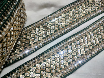 Dark Green Pearl and Mirror Embellished Trim