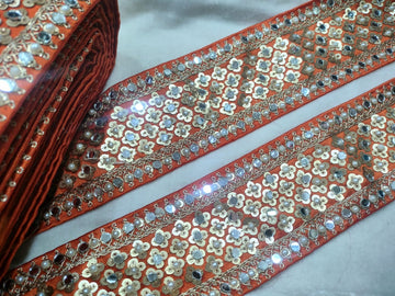 Orange Pearl and Mirror Embellished Trim