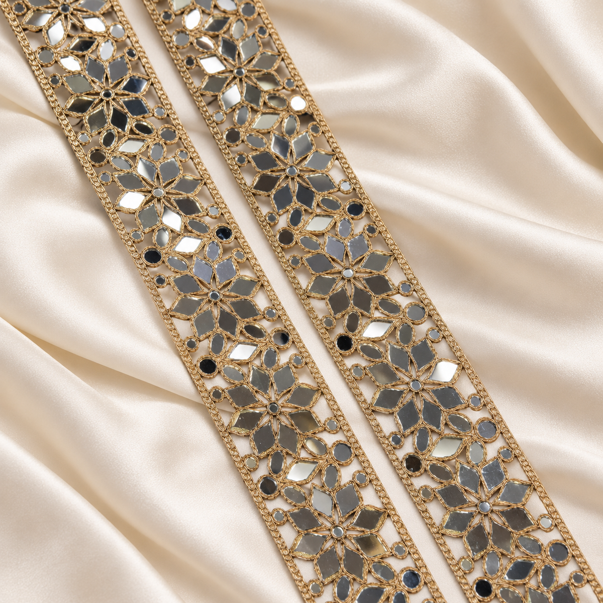 Intricate Floral Mirror Work Embroidered Lace
