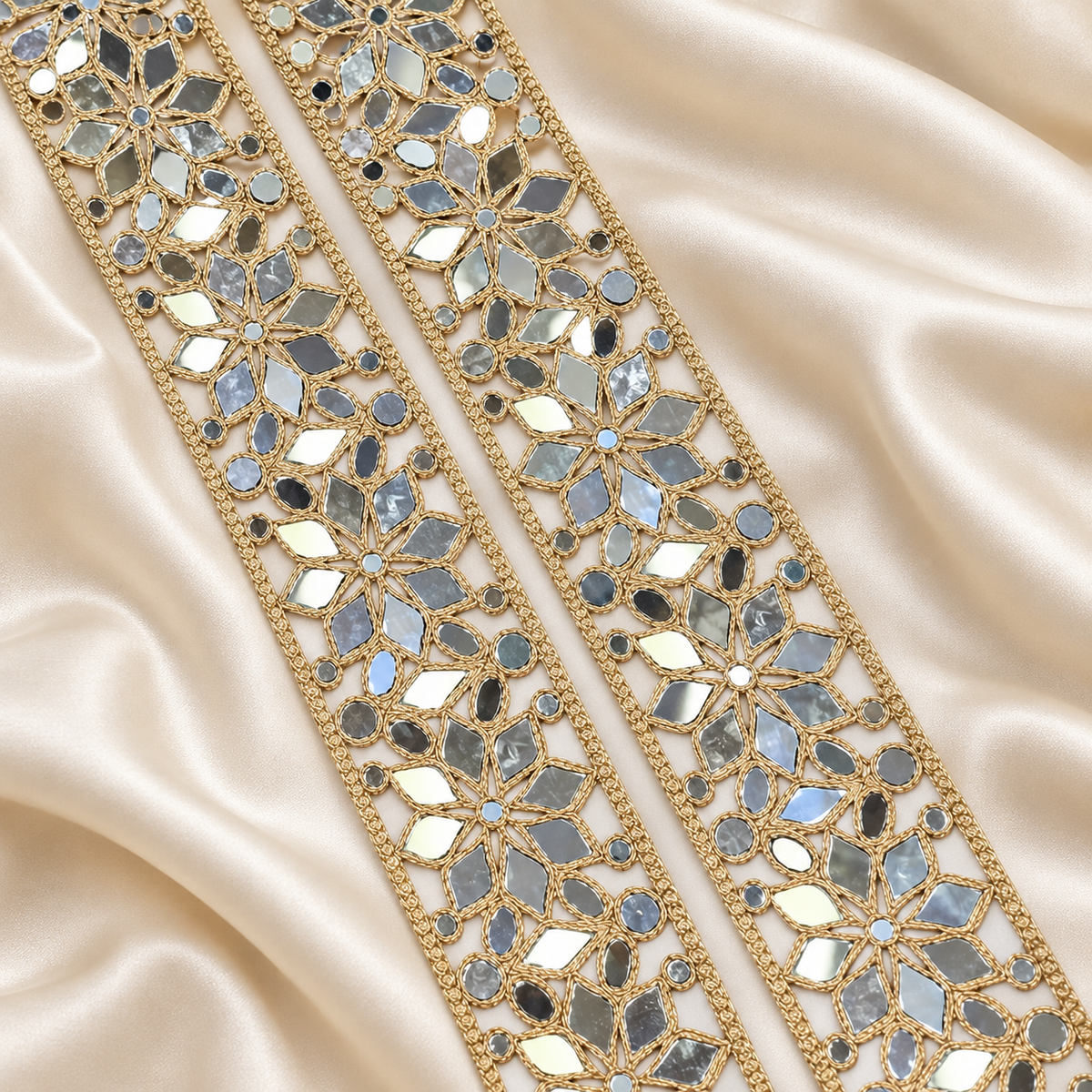 Intricate Floral Mirror Work Embroidered Lace
