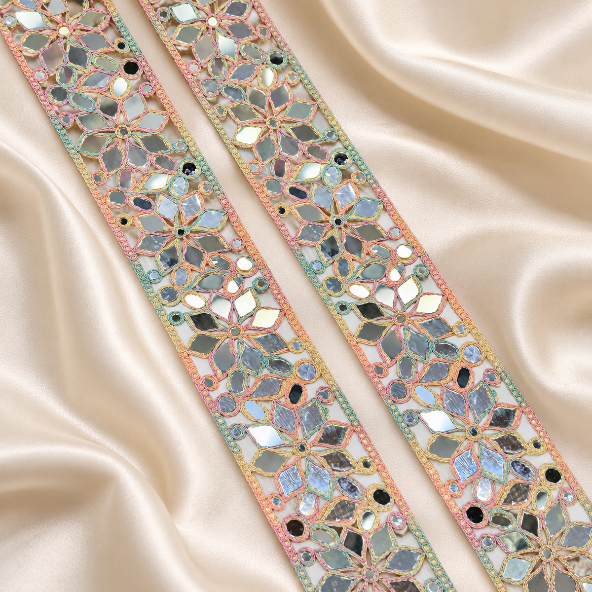 Intricate Floral Mirror Work Embroidered Lace