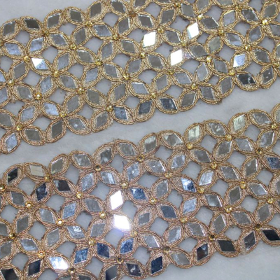 Mirror Floral Openwork Lace Trim for Bridal, Festive & Designer Wear