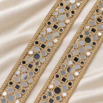 Geometric Round & Square Mirror Work Embroidered Lace Border for Bridal & Designer Wear
