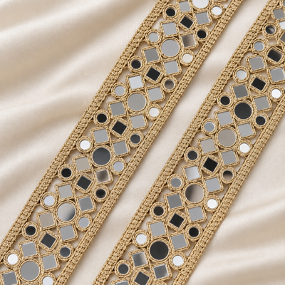 Geometric Round & Square Mirror Work Embroidered Lace Border for Bridal & Designer Wear