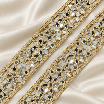 Intricate Diamond Floral Mirror Work Embroidered Lace