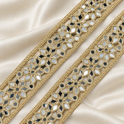 Intricate Diamond Floral Mirror Work Embroidered Lace