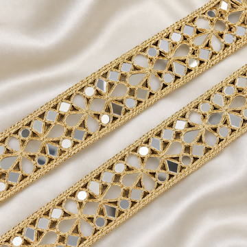 Elegant Floral Openwork Mirror Embroidered Lace Border for Bridal & Ethnic Wear