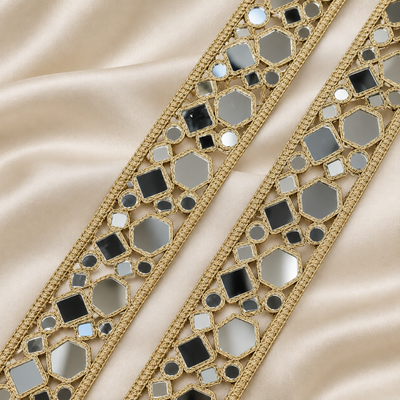 Ornate Mixed Geometric Mirror Work Embroidered Lace Border for Bridal & Designer Wear