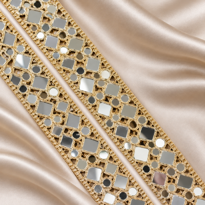 Geometric Square & Round Mirror Work Embroidered Lace Border