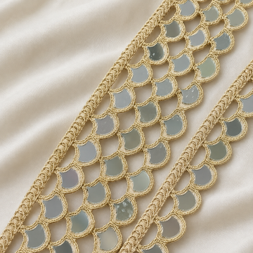 Layered Crescent Mirror Work Embroidered Lace Border for Bridal & Designer Wear